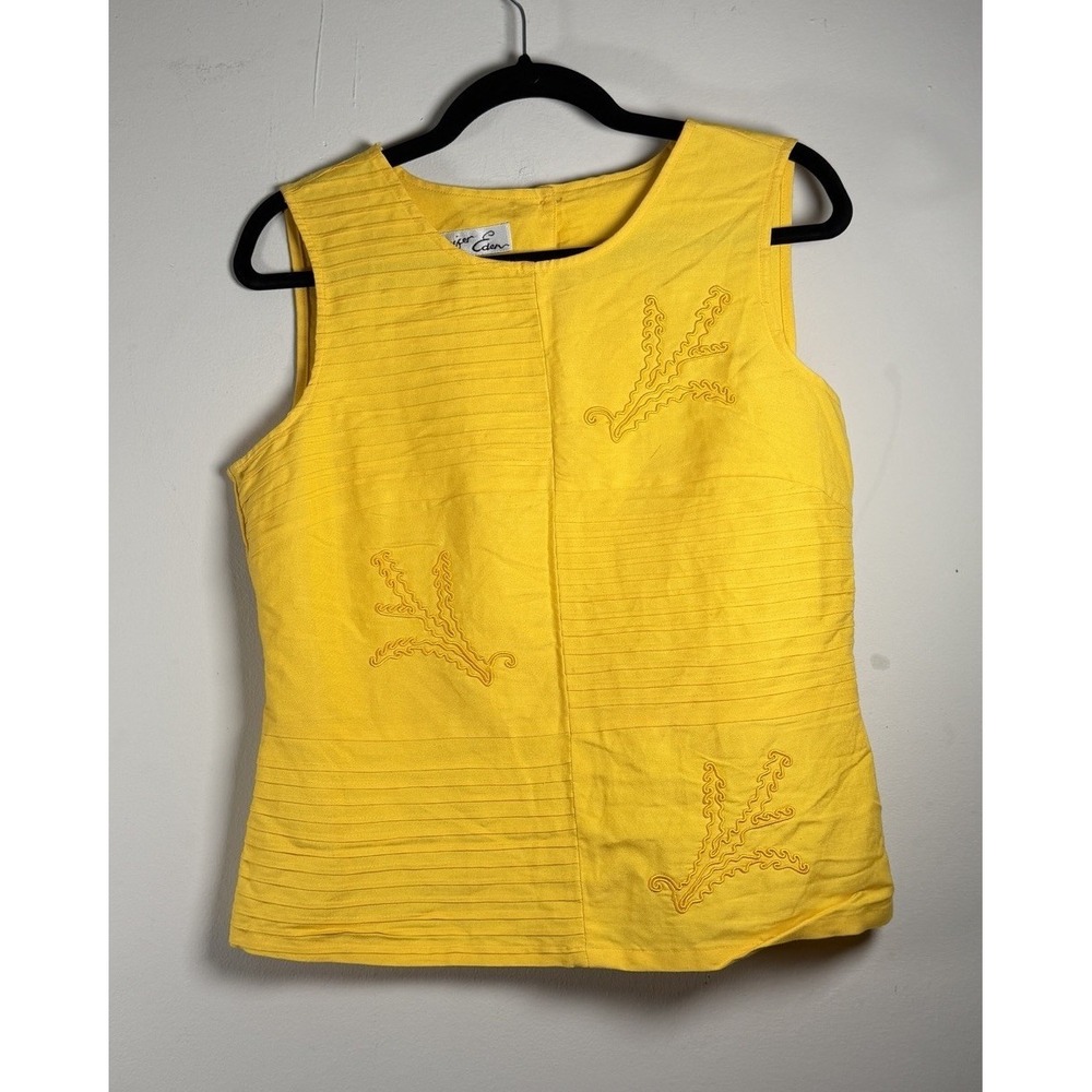Jennifer‎ Eden Women's Size 12 Blouse Embroidered Tank Top Yellow Resortcore